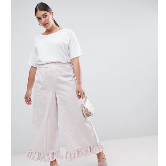 ASOS Pants - Lost Ink ASOS Wide Leg Ruffle Frill Hem Striped